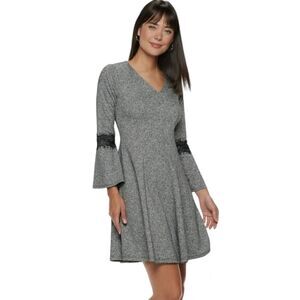 Elle fit and flare lace trim bell sleeve dress